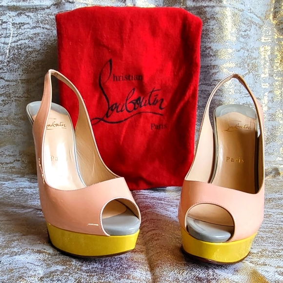 Christian Louboutin peep toe colorblock slingback platforms size 39 - Picture 3 of 6
